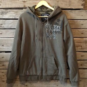 men’s fleece lined army green zip up hoodie